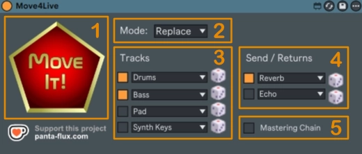 Move4Live device on the Main track – full interface