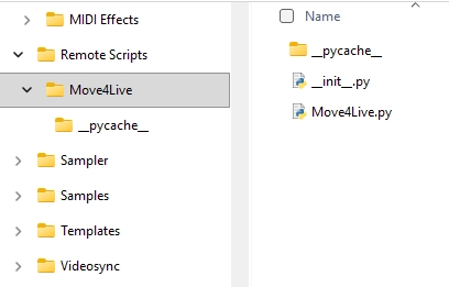 Windows Explorer: Remote Scripts folder with Move4Live subfolder